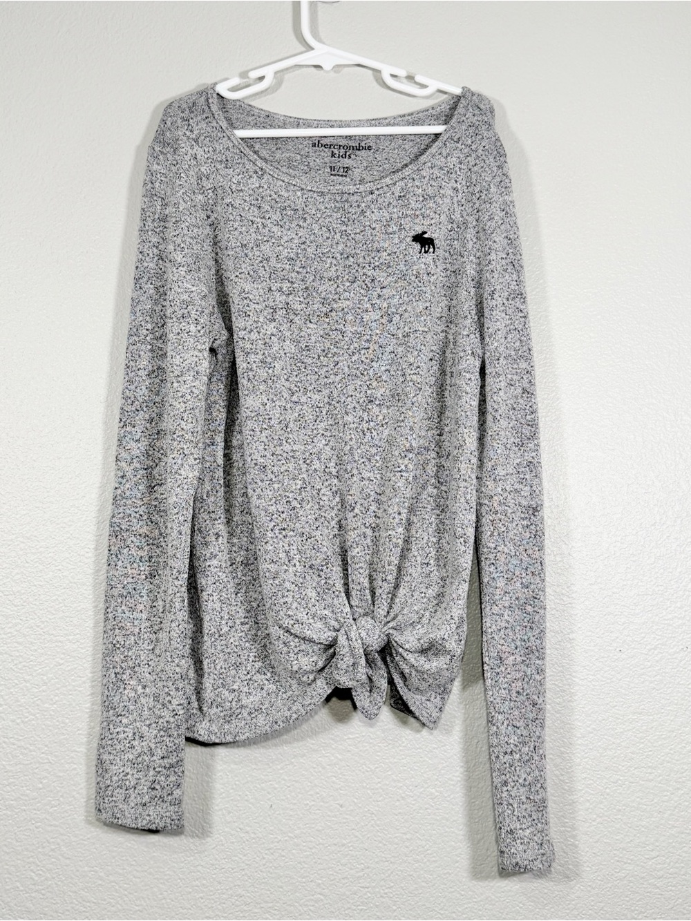 abercrombie kids Shirt Gray Speckle Long-Sleeve Knot Tie Top Soft Kid Girl 11/12